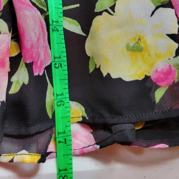 B. DARLIN Pleated Black & Pink & Yellow Floral Lined Twee Mini Skirt - 3/4‎ - Picture 7 of 7
